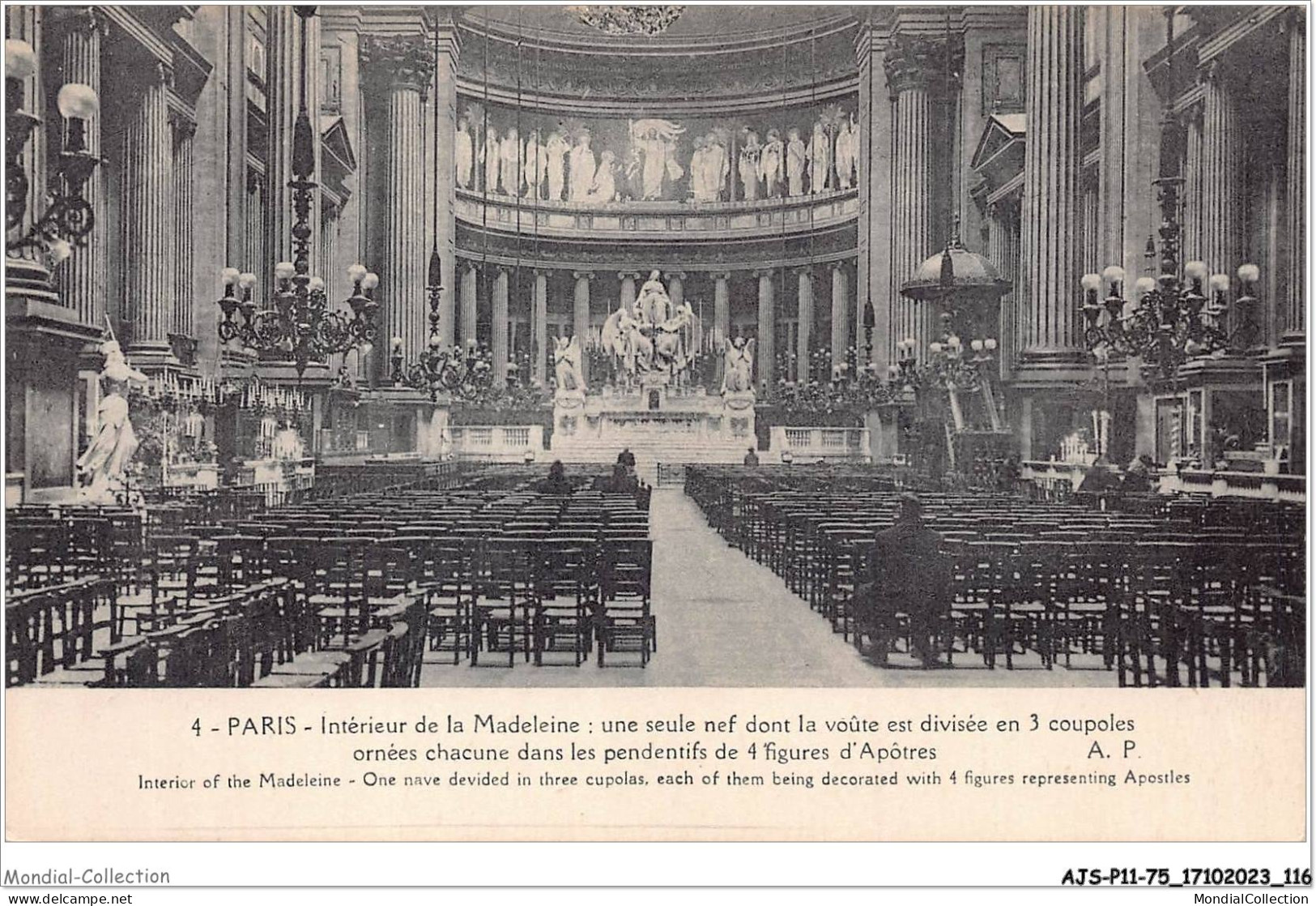 AJSP11-75-1076 - PARIS - Intérieur De La Madeleine - Une Seule Nef Dont La Voûte Est Divisée En 3 Coupoles - Kirchen