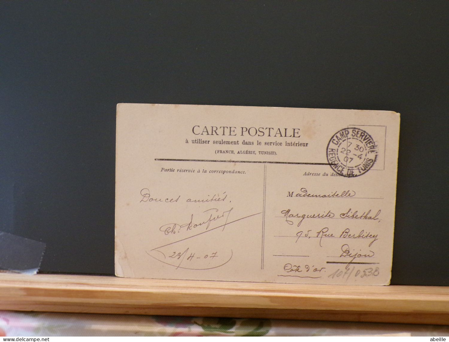 107/0453B  CP TUNESIE  1907 - Cartas & Documentos