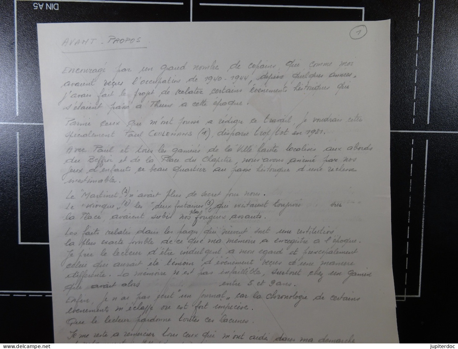 THUIN Manuscrit "Gamins Thudiniens de 1940-1944" Roger Lacomblez + Documents, sources, courriers, copies de presse