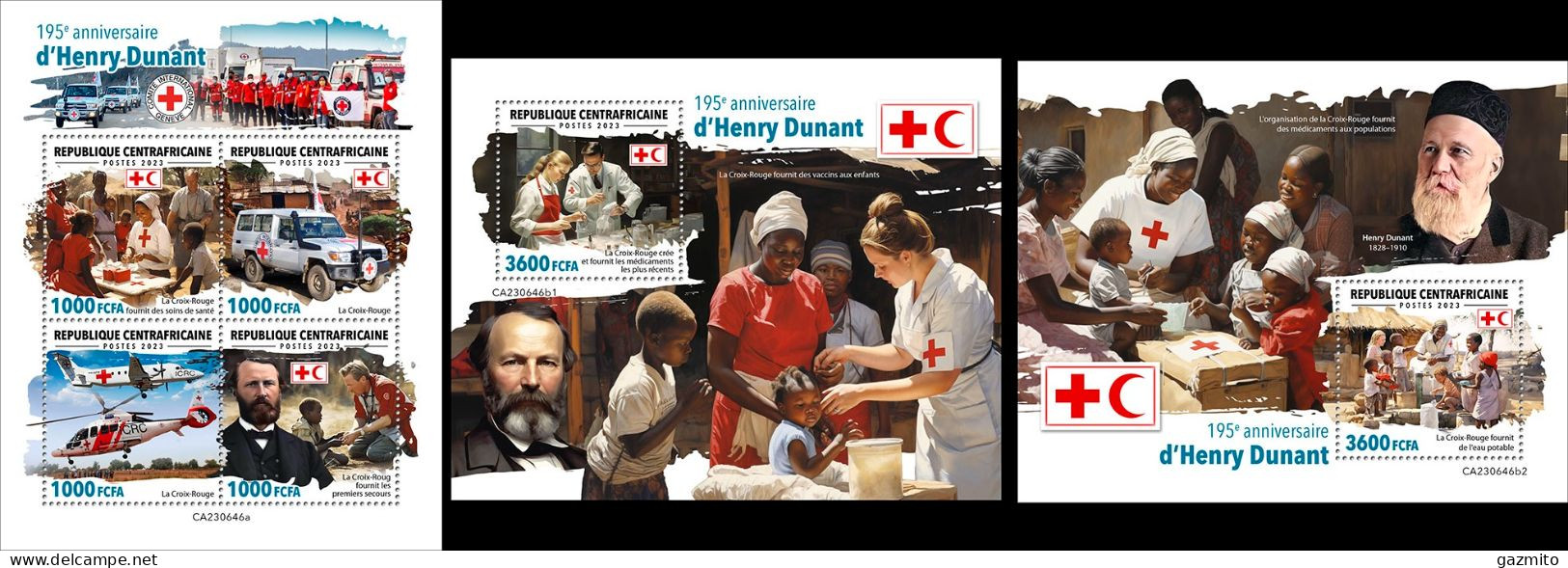 Centrafrica 2023, Red Cross, Dunant, 4val In BF +2BF - Central African Republic