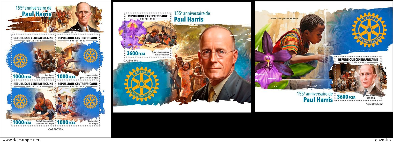 Centrafrica 2023, Rotary, P. Harris, 4val In BF +2BF - Centraal-Afrikaanse Republiek