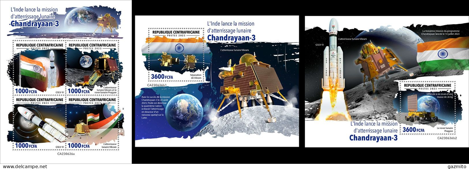 Centrafrica 2023, Space, Chandrayaan-3, 4val In BF +2BF - Zentralafrik. Republik