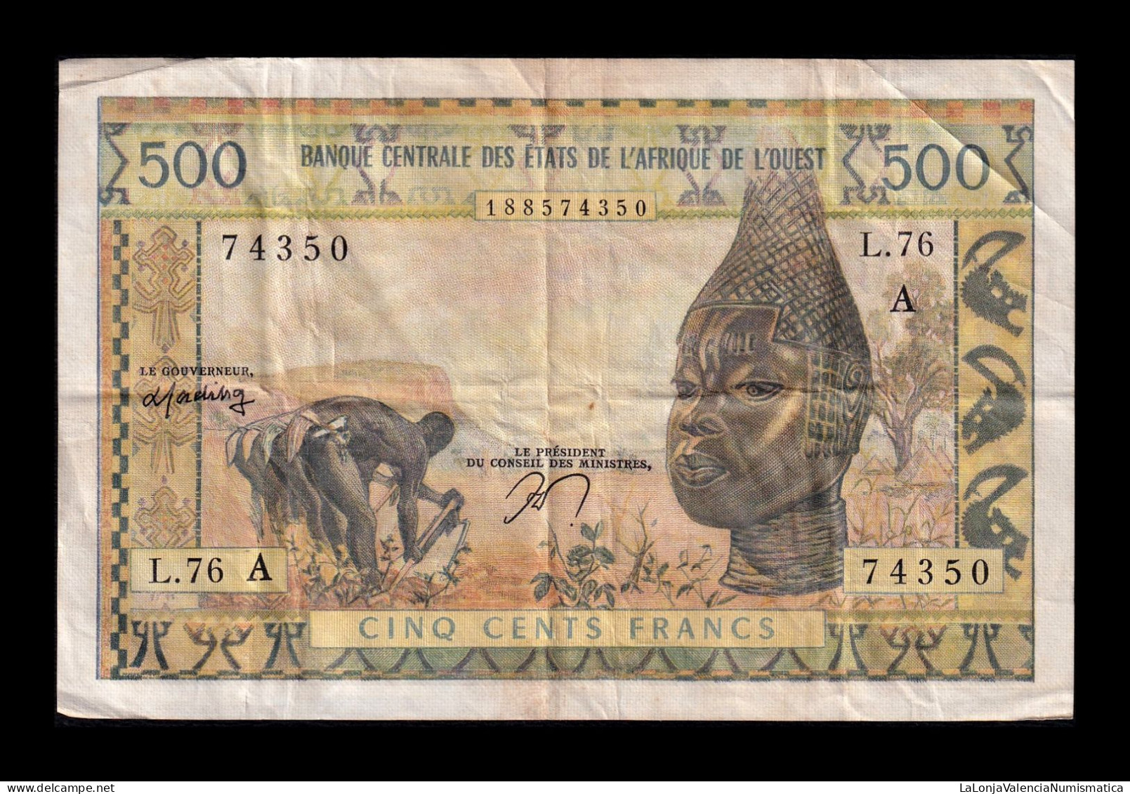 West African St. Senegal 500 Francs ND (1959-1965) Pick 702Kn Bc F - West-Afrikaanse Staten