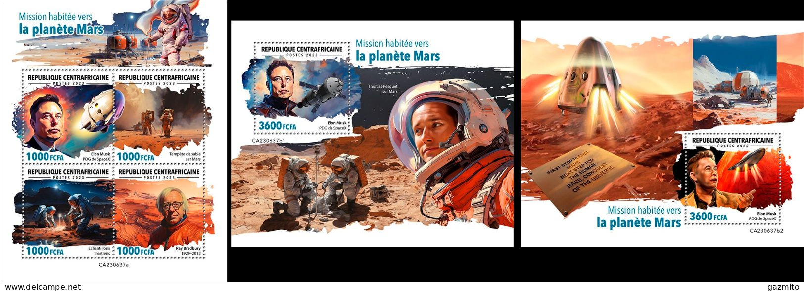 Centrafrica 2023, Space, Mars Explorers, 4val In BF +2BF - Centrafricaine (République)