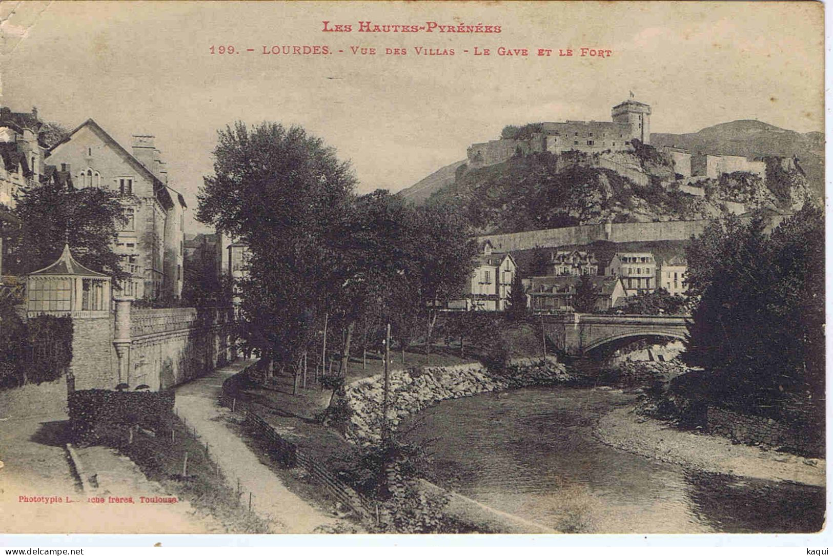 HAUTES-PYRENEES - LOURDES - Vue Des Villas - Le Gave Et Le Fort - Phototypie Labouche - LF N° 199 - Lourdes