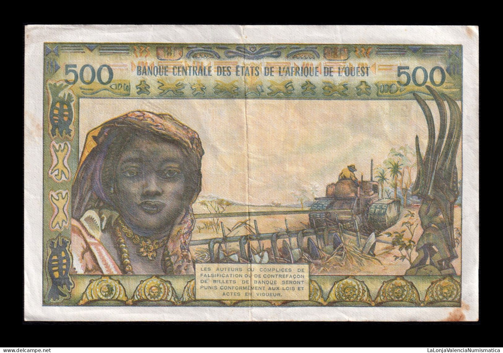 West African St. Senegal 500 Francs ND (1959-1965) Pick 702Kn Bc/Mbc F/Vf - West-Afrikaanse Staten