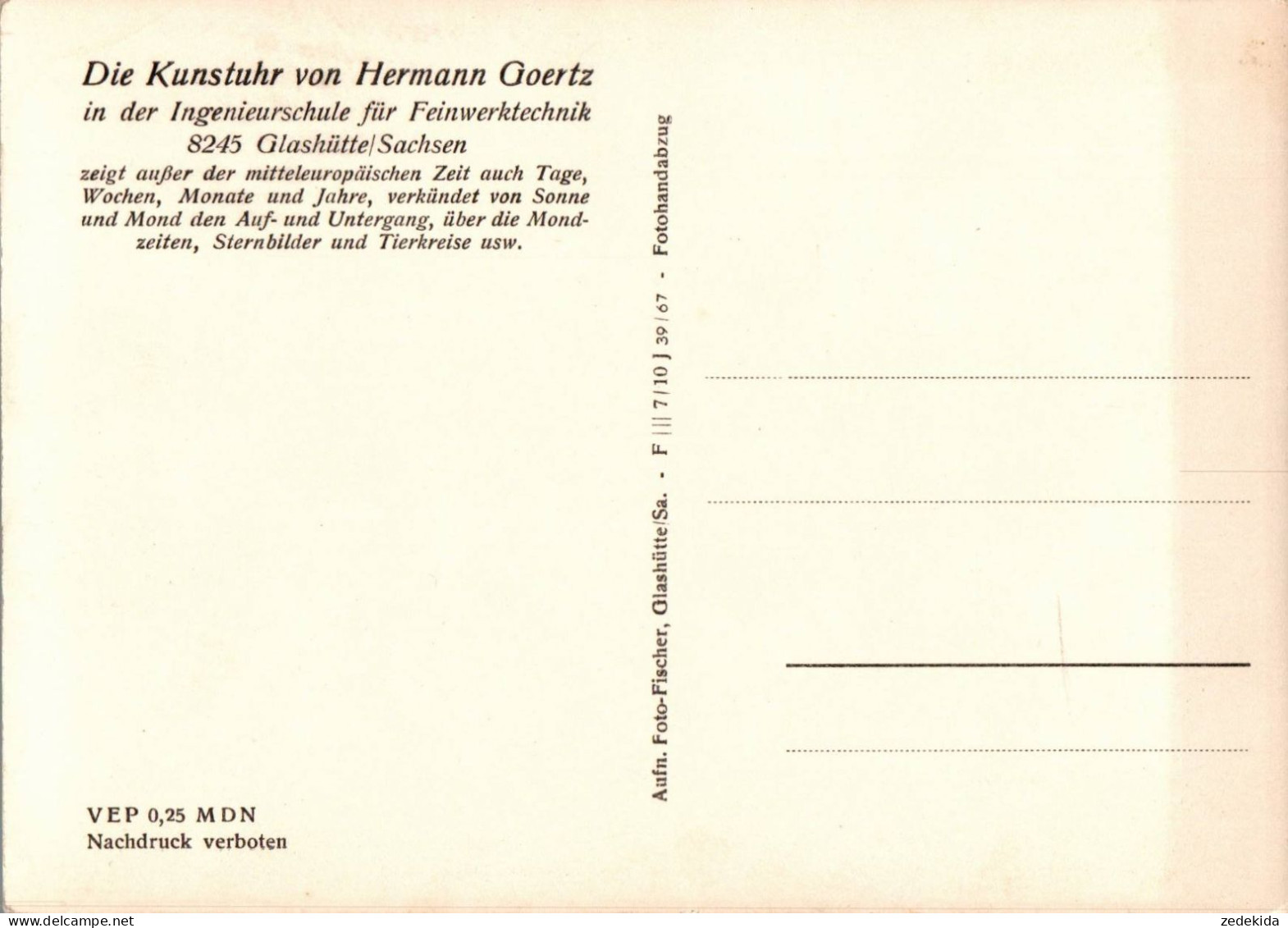 G9436 - Glashütte Kunstuhr Uhr Hermann Goertz - Verlag Fischer Handabzug - Articles Of Virtu