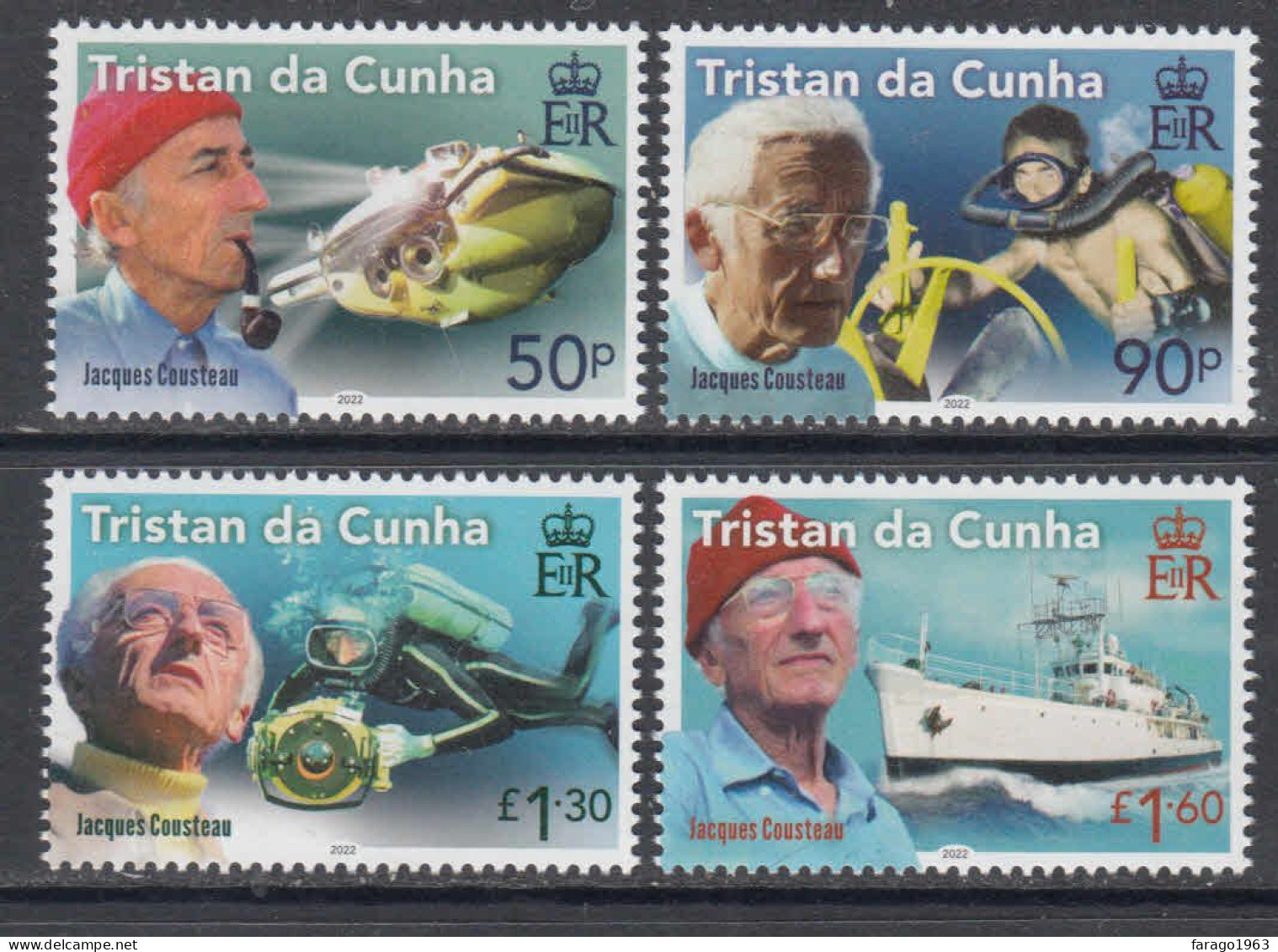2022 Tristan Da Cunha Jacques Cousteau Marine Conservation Diving Complete Set Of 4 MNH - Tristan Da Cunha