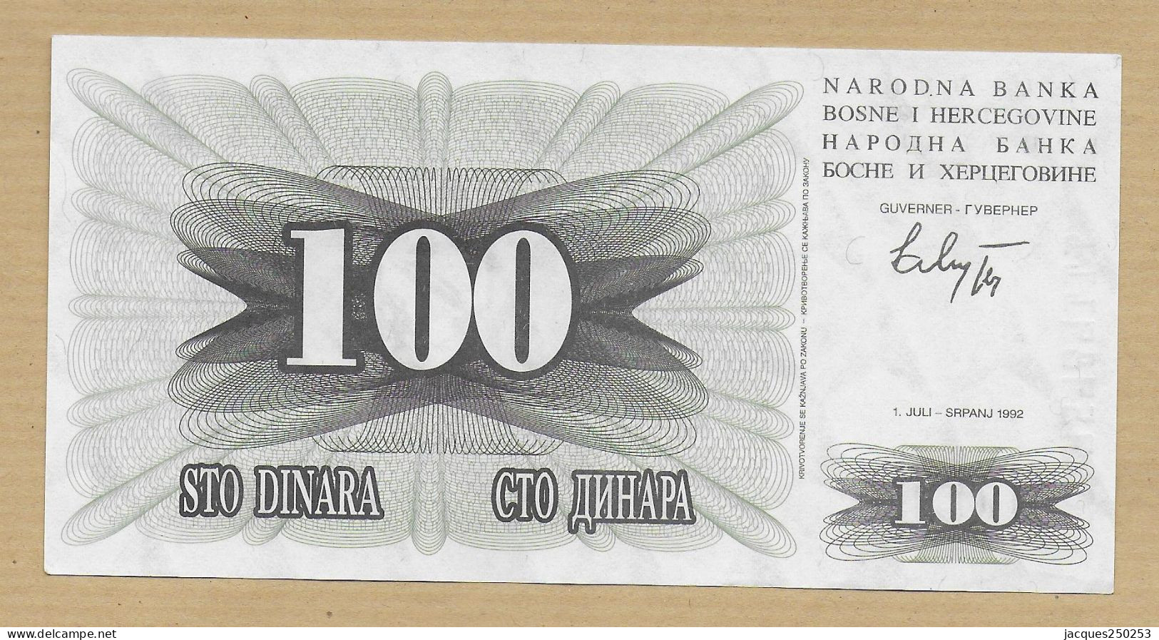 100 DINARA 1992  NEUF - Bosnien-Herzegowina