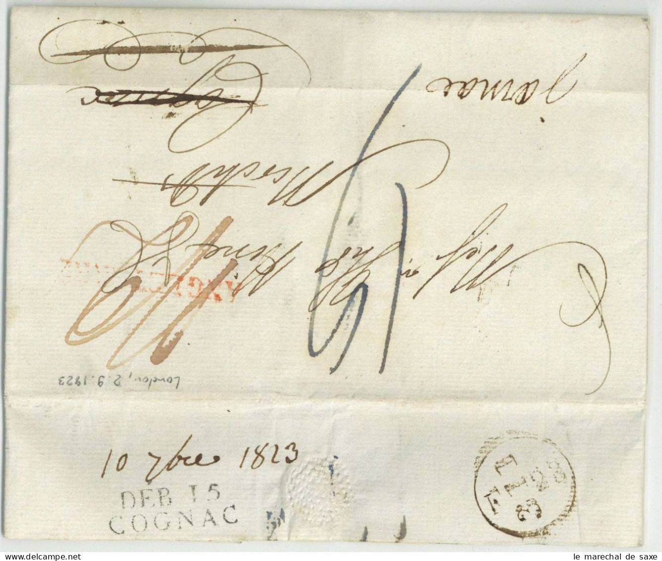 DEB. 15 COGNAC Sur Lettre De London Angleterre Samuel Wright 1823 - 1801-1848: Précurseurs XIX