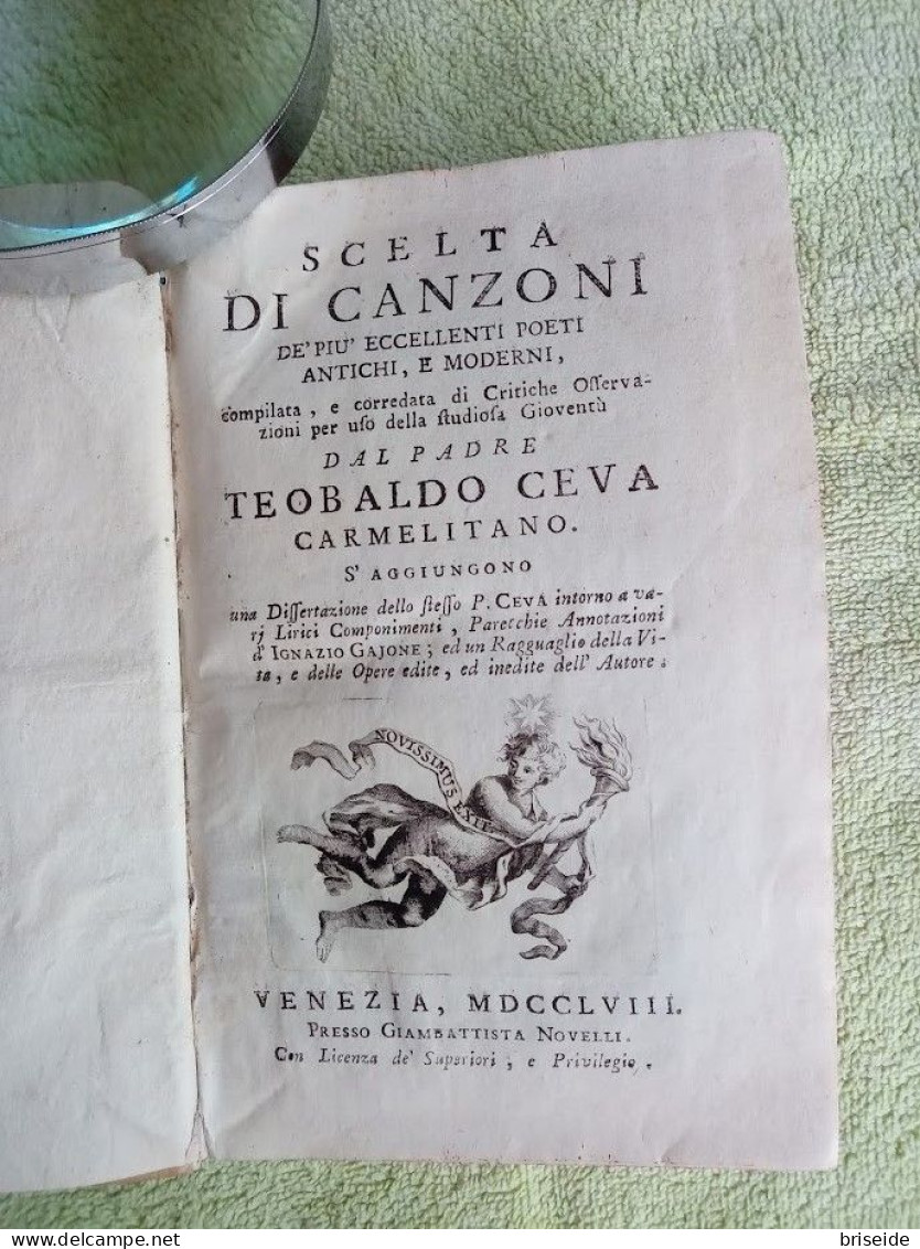 TOMO DEL 1758 TEOBALDO CEVA SCELTA DI CANZONI DI POETI ANTICHI E MODERNI STAMPATO A VENEZIA GIAMBATTISTA NOVELLI - Old Books
