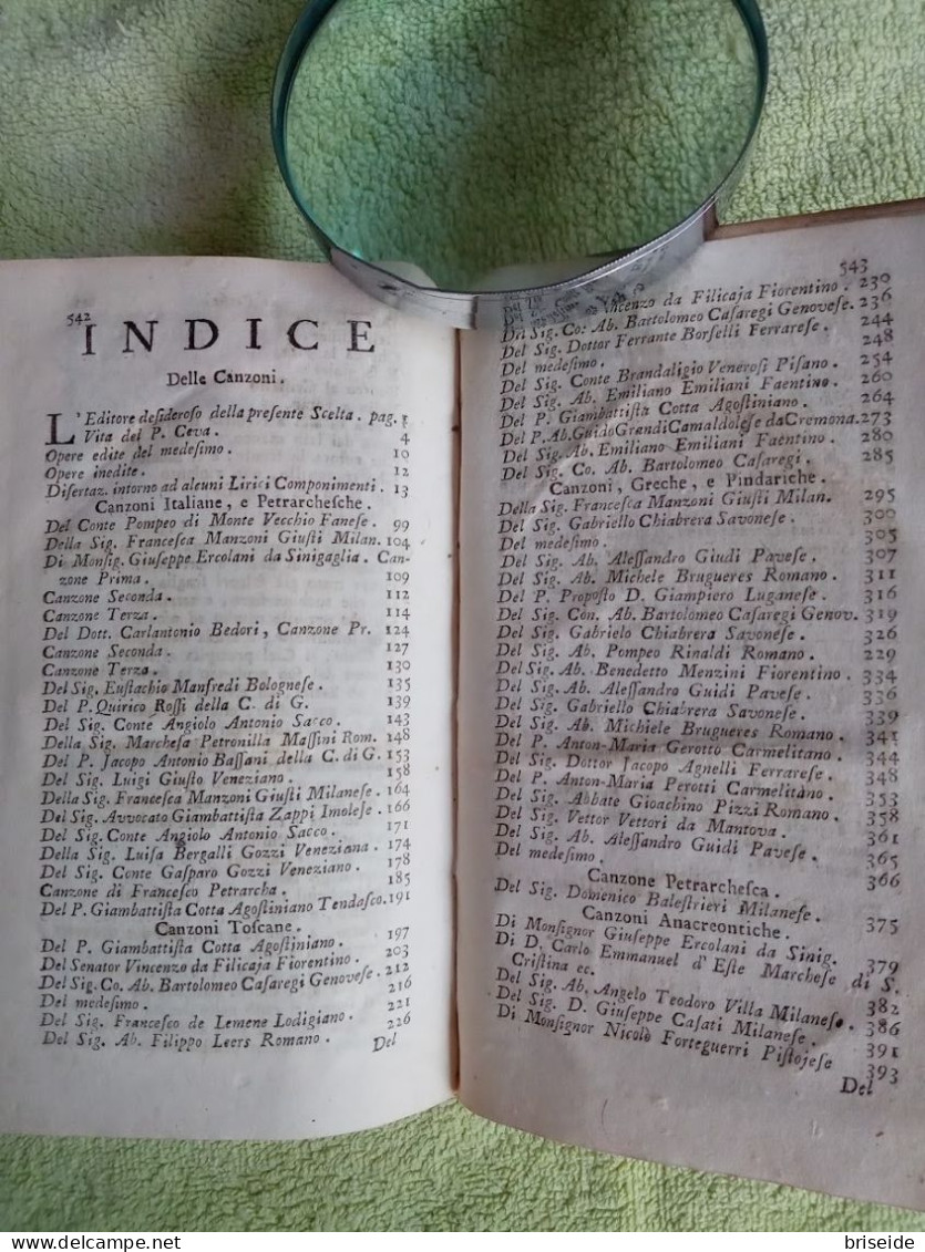 TOMO DEL 1758 TEOBALDO CEVA SCELTA DI CANZONI DI POETI ANTICHI E MODERNI STAMPATO A VENEZIA GIAMBATTISTA NOVELLI - Livres Anciens