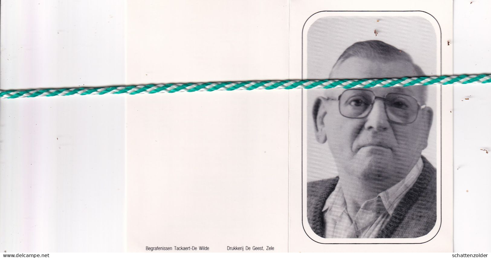 Raphaël T'Kint-D'Hoey, Zele 1919, 1990. Oud-strijder 40-45; Foto - Obituary Notices
