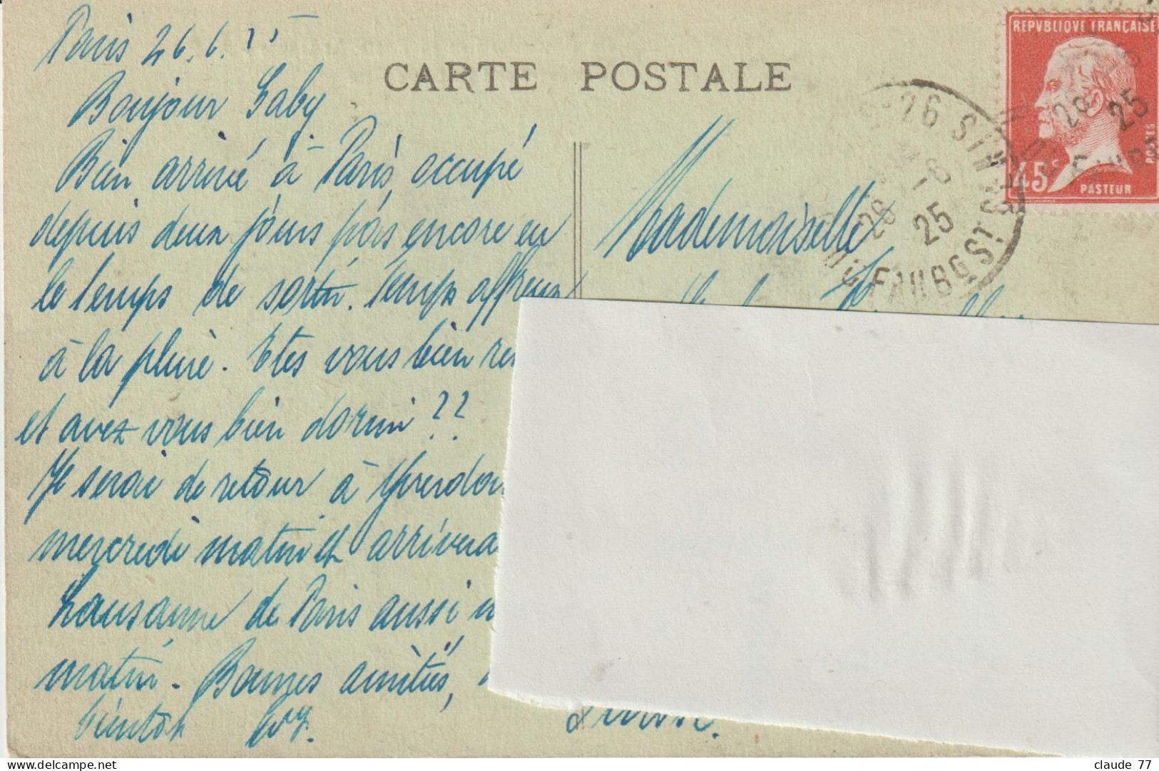 France : 1923/26 Type Pasteur Sur Cp N° 175 - Oblitérés