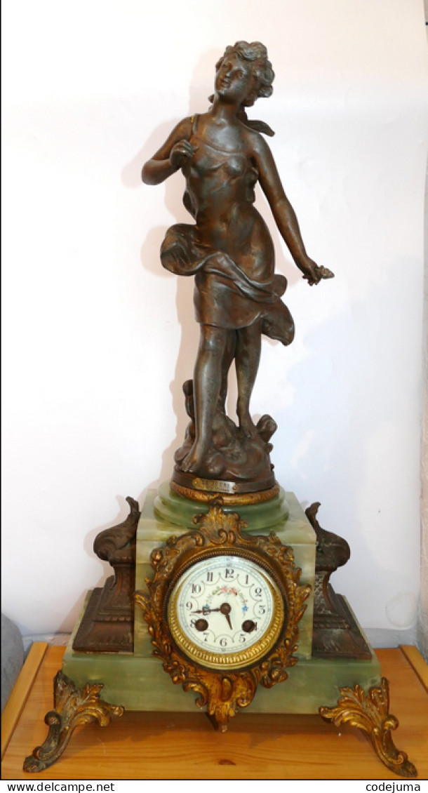 Pendule De Cheminée - Onyx, Régule, "Le Jour" - 1850-1900 - Clocks