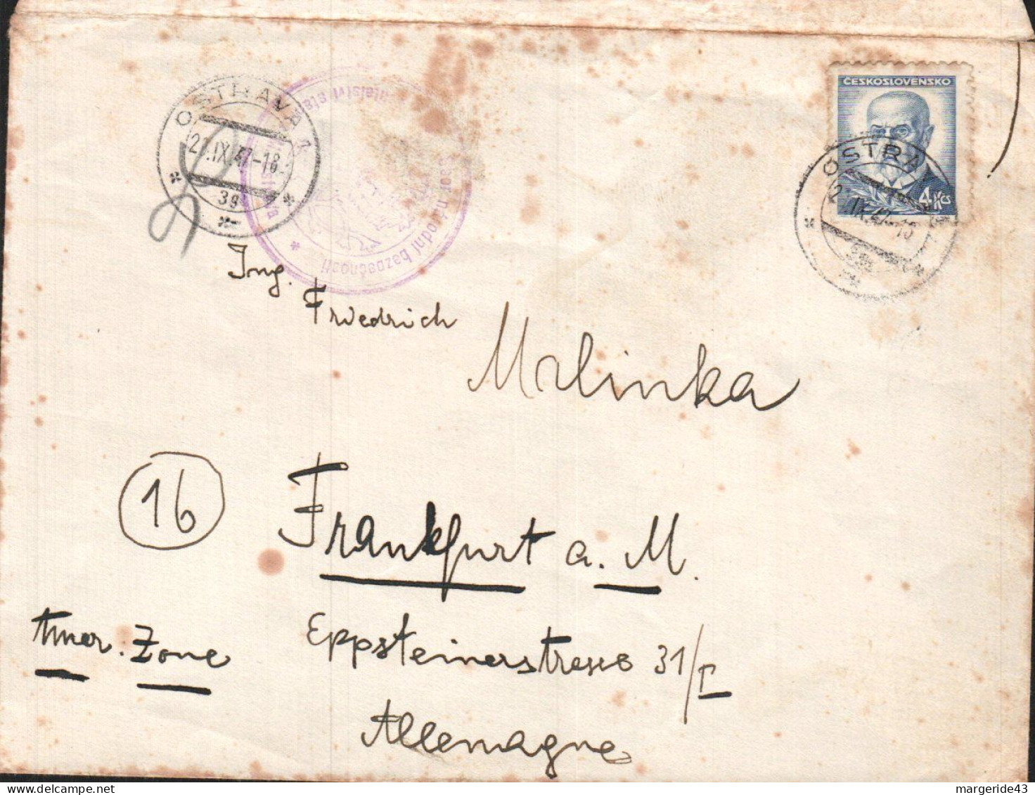 TCHECOSLOVAQUIE LETTRE POUR L'ALLEMAGNE 1947 - Lettres & Documents