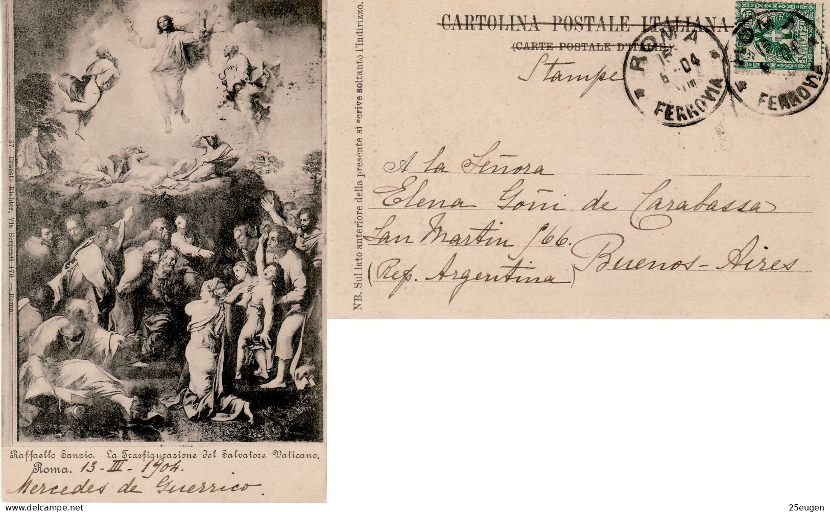 ITALY 1904 POSTCARD SENT FROM ROMA TO BUENOS AIRES - Marcofilie