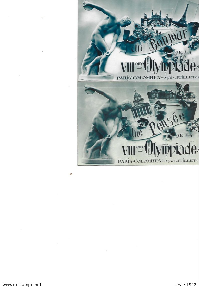 LOT DE 2 CARTES POSTALES  - JEUX OLYMPIQUES 1924 - UN BONJOUR - UNE PENSEE - - - Jeux Olympiques