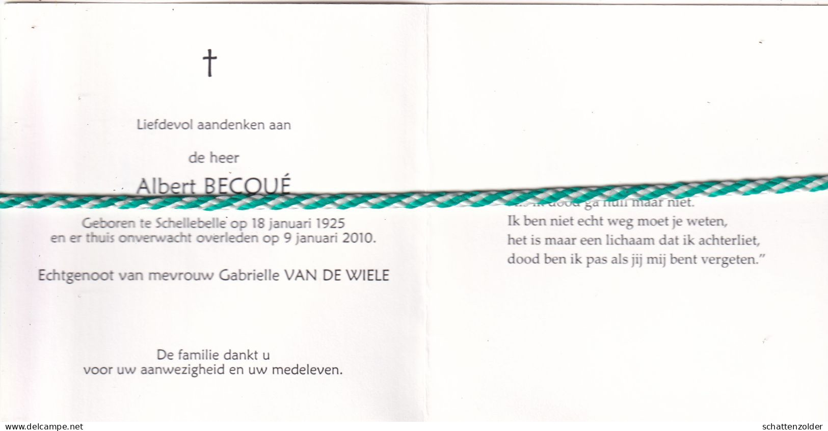 Albert Becqué-Van De Wiele, Schellebelle 1925, 2010. Foto - Obituary Notices