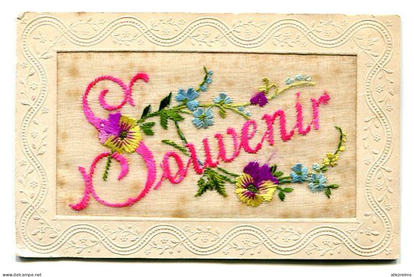 CPA Fantaisie : Carte Brodée  Souvenir    VOIR DESCRIPTIF  §§§ - Embroidered