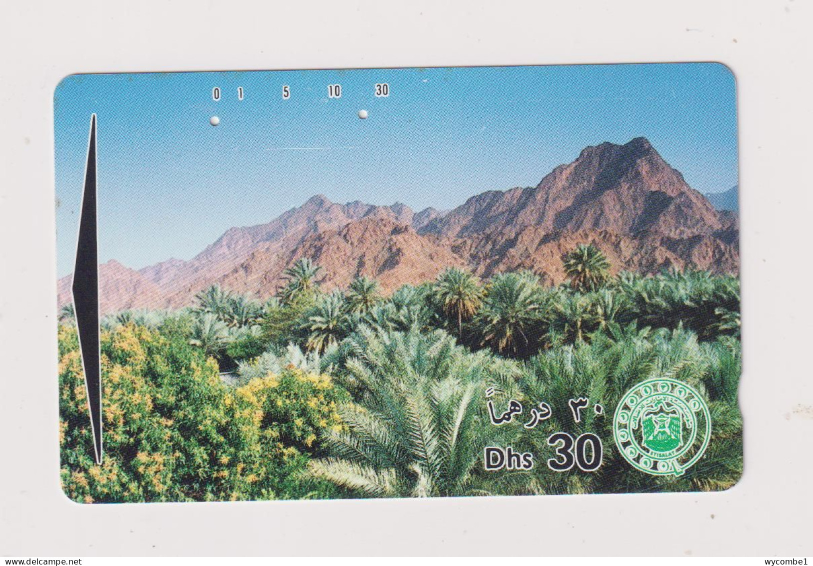 UNITED ARAB EMIRATES - Oasis And View To Mountains Magnetic Phonecard - Emirats Arabes Unis