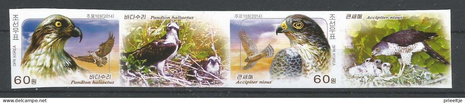 Korea  2014 Birds Of Prey Strip Imperf  Y.T. 4301/4302 ** - Korea, North
