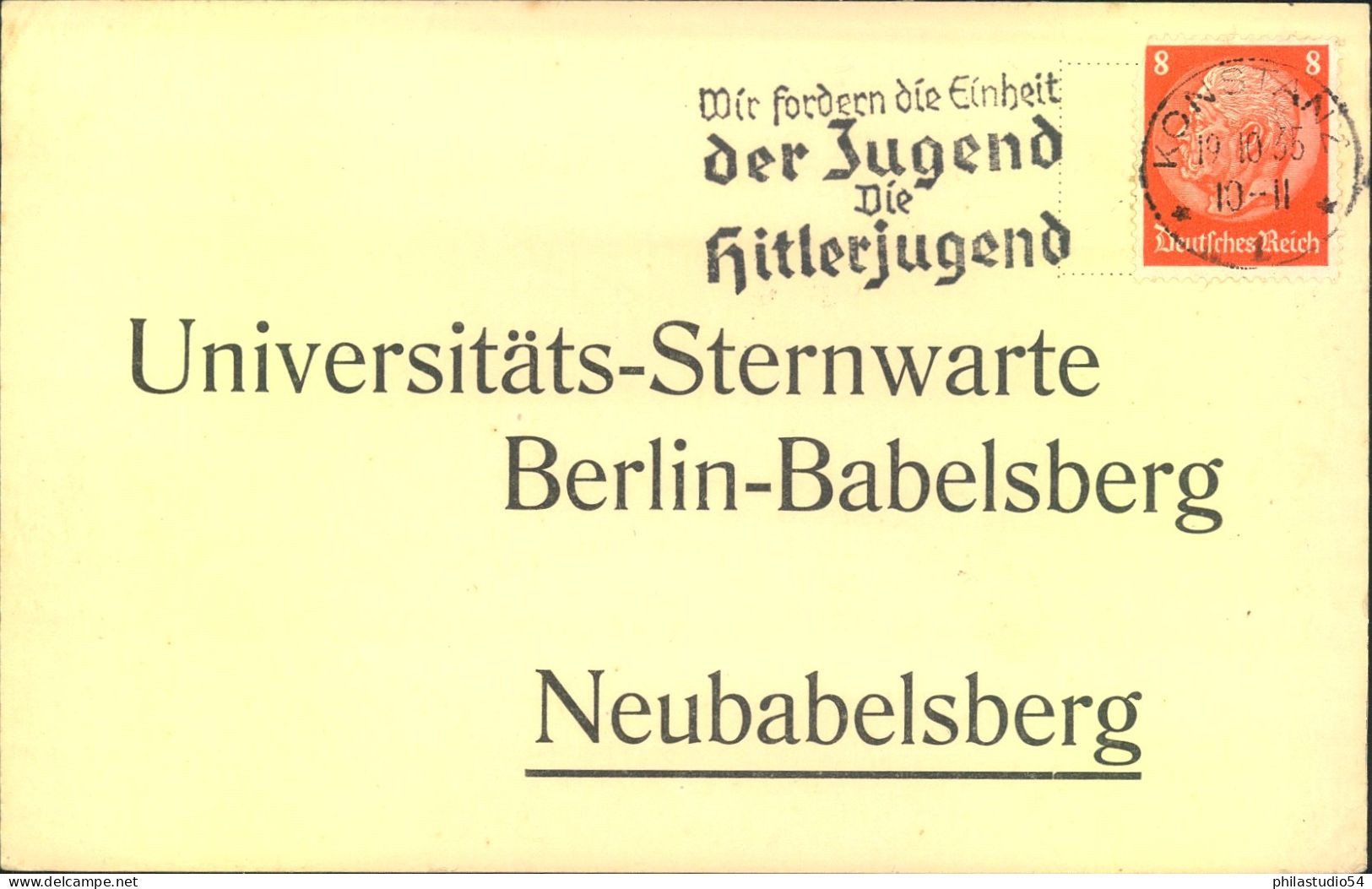 1933, Vordruckkarte  An Die "Universitäts-Sternwarte", Berlin - Babelsberg - Europa