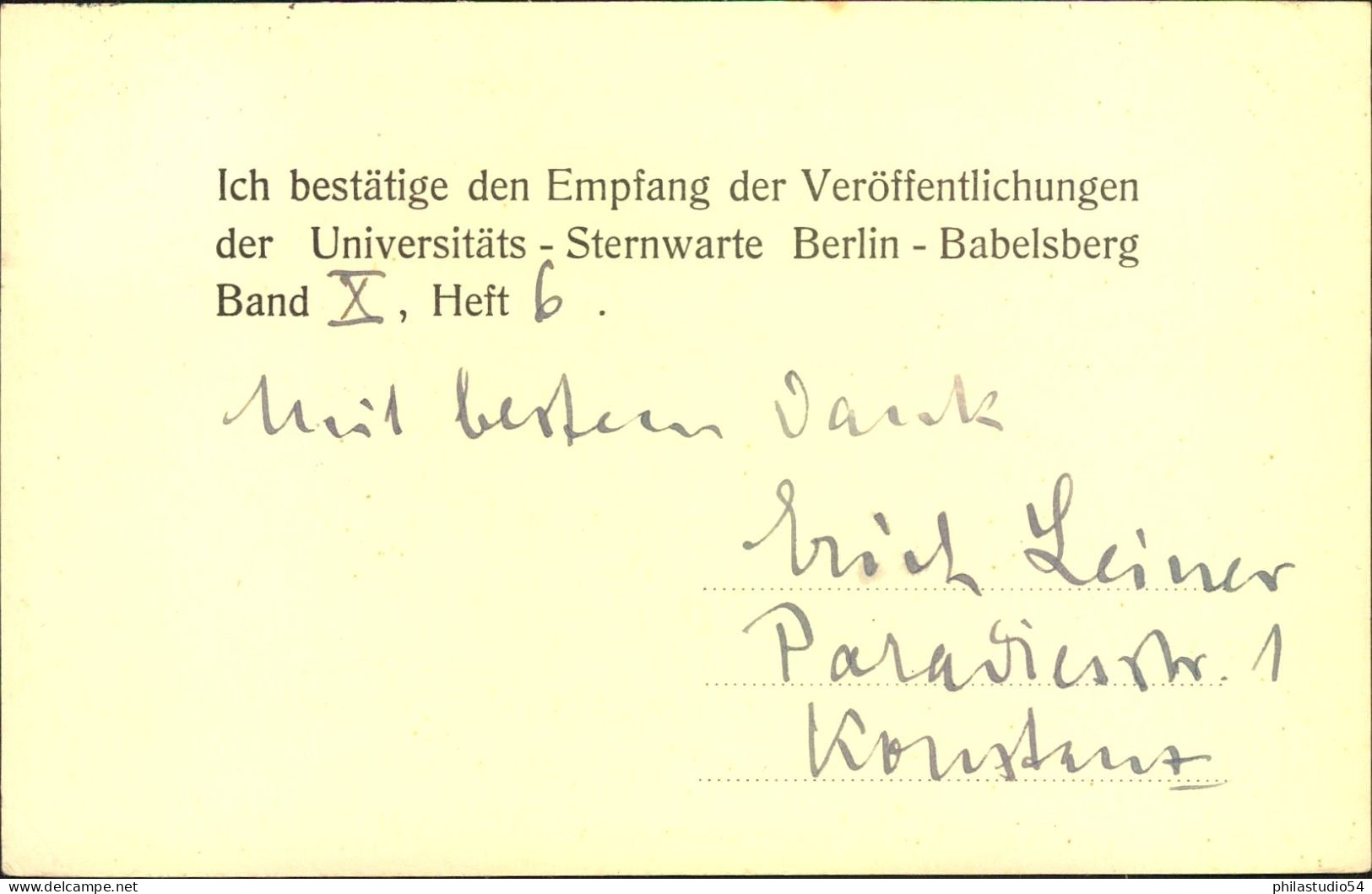 1933, Vordruckkarte  An Die "Universitäts-Sternwarte", Berlin - Babelsberg - Europe