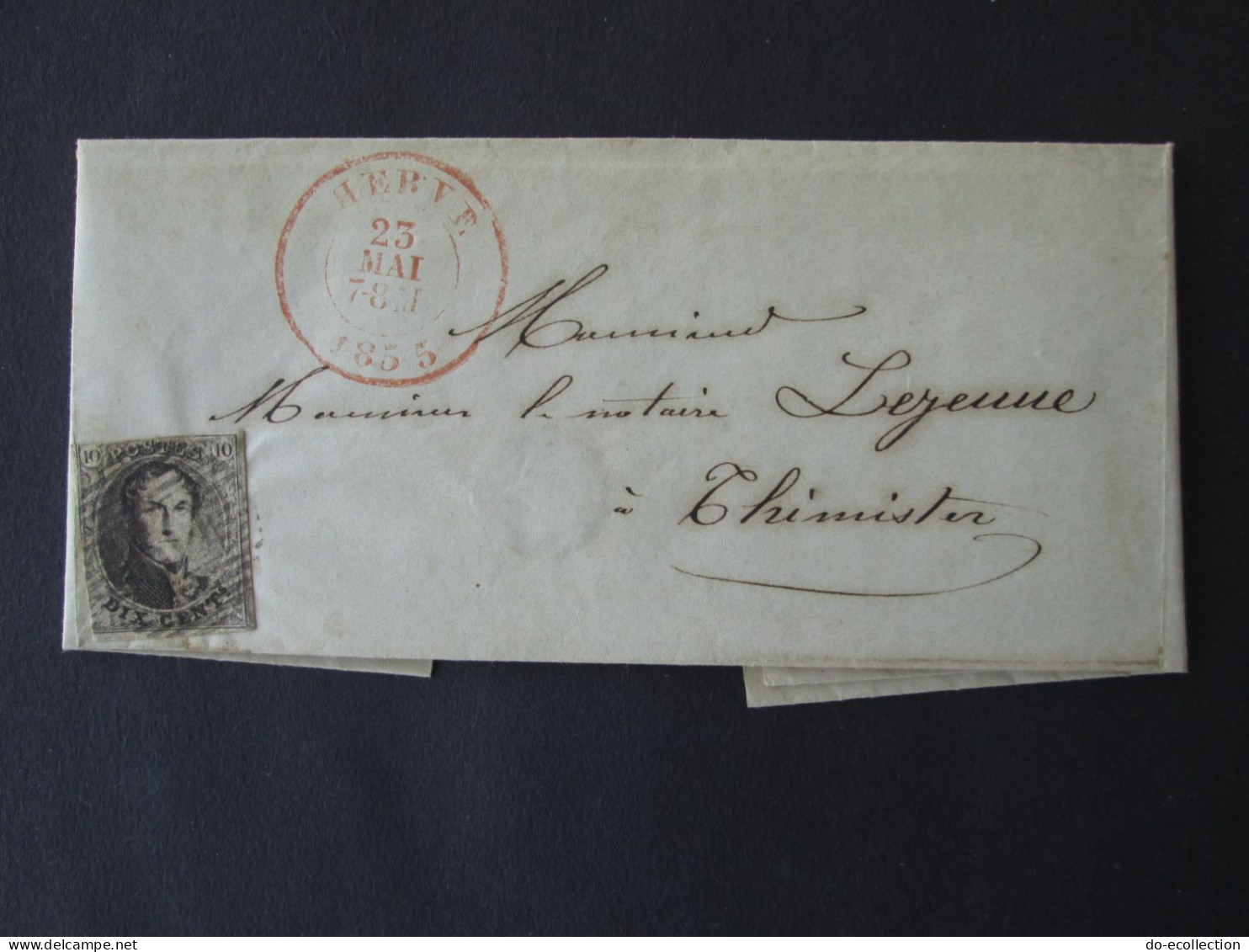 BELGIQUE Lettre 1855 HERVE Vers THIMISTER Timbre Leopold I 10c Belgie Belgium Timbre Stamp - 1851-1857 Medaillen (6/8)