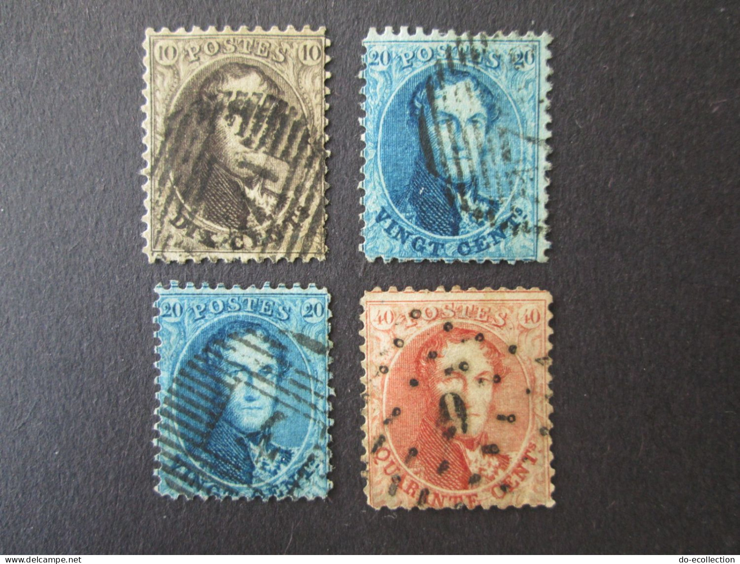 BELGIQUE 1863 Lot De 4 Timbres 10c 20c 40c Perf 12 1/2 Leopold I Dont Oblitération 4/9 Belgie Belgium Timbre Stamps - 1863-1864 Médaillons (13/16)