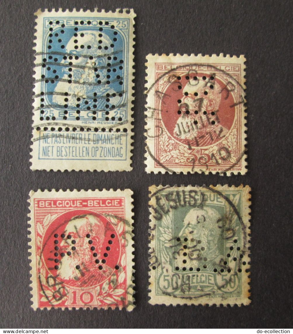 BELGIQUE Lot De 4 Timbres Perforés RED STAR LINE, DF (Chassart), PV, BA Belgie Belgium Timbre Perforé Perfin Stamps - 1863-09