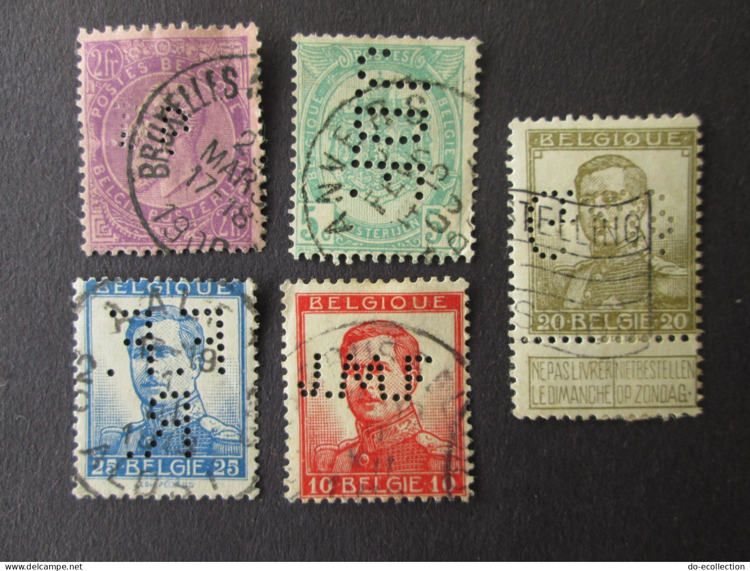 BELGIQUE Lot De 5 Timbres Perforés Dont JDF, G&Co, FFR, JMF Belgie Belgium Timbre Perforé Perfin Stamps - 1863-09