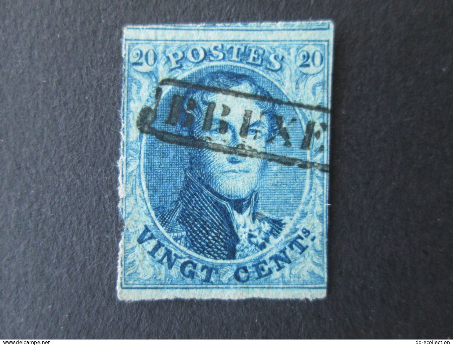 BELGIQUE 2 timbres Leopold I griffe encadrée Bruxelles 10c 20c Belgie Belgium timbre stamps