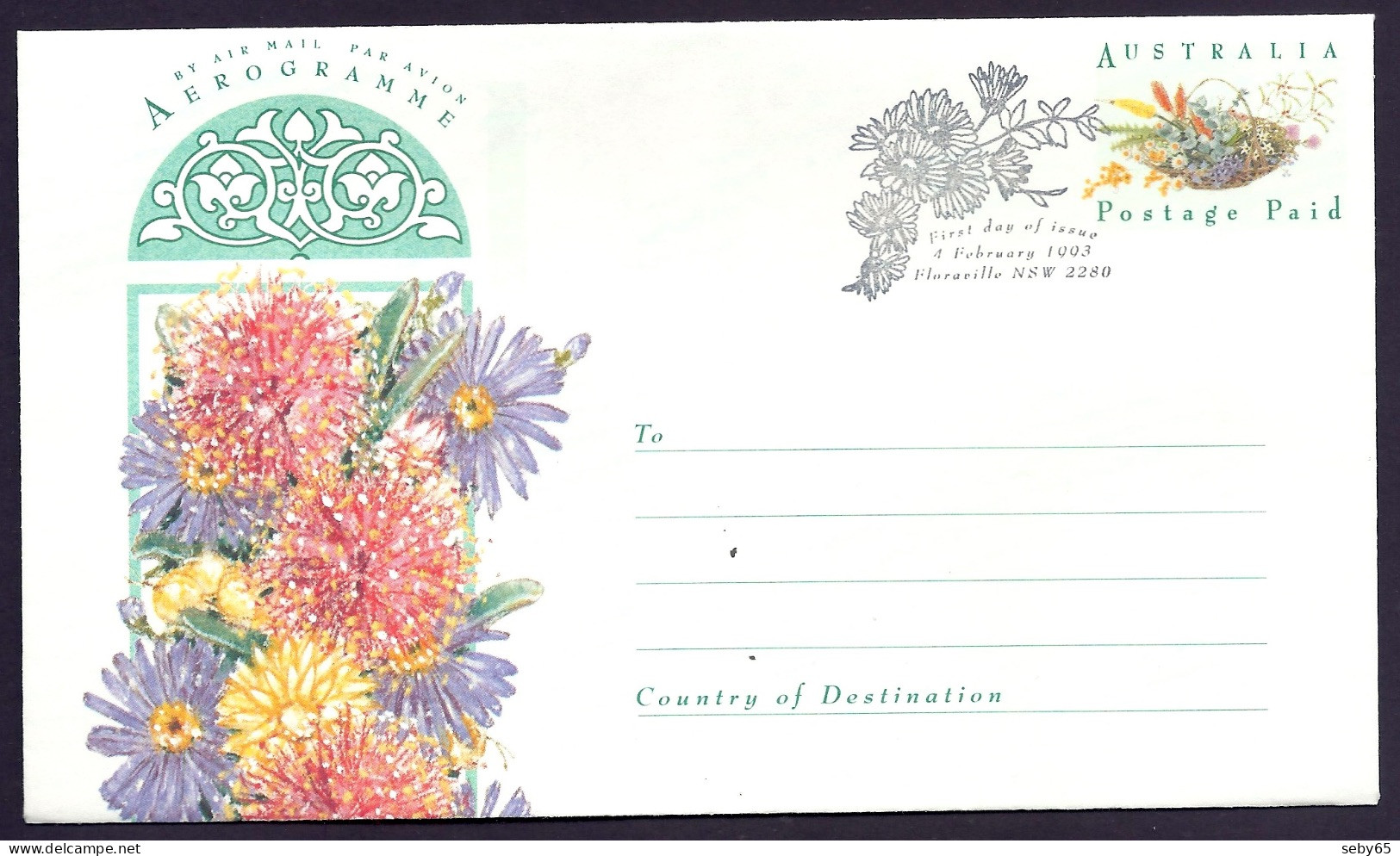 Australia 1993 Aerogramme - Flowers, Flora, Thinking Of You, Valentine Day, Postage Paid - FDC Postmark Floraville - Aerogramas