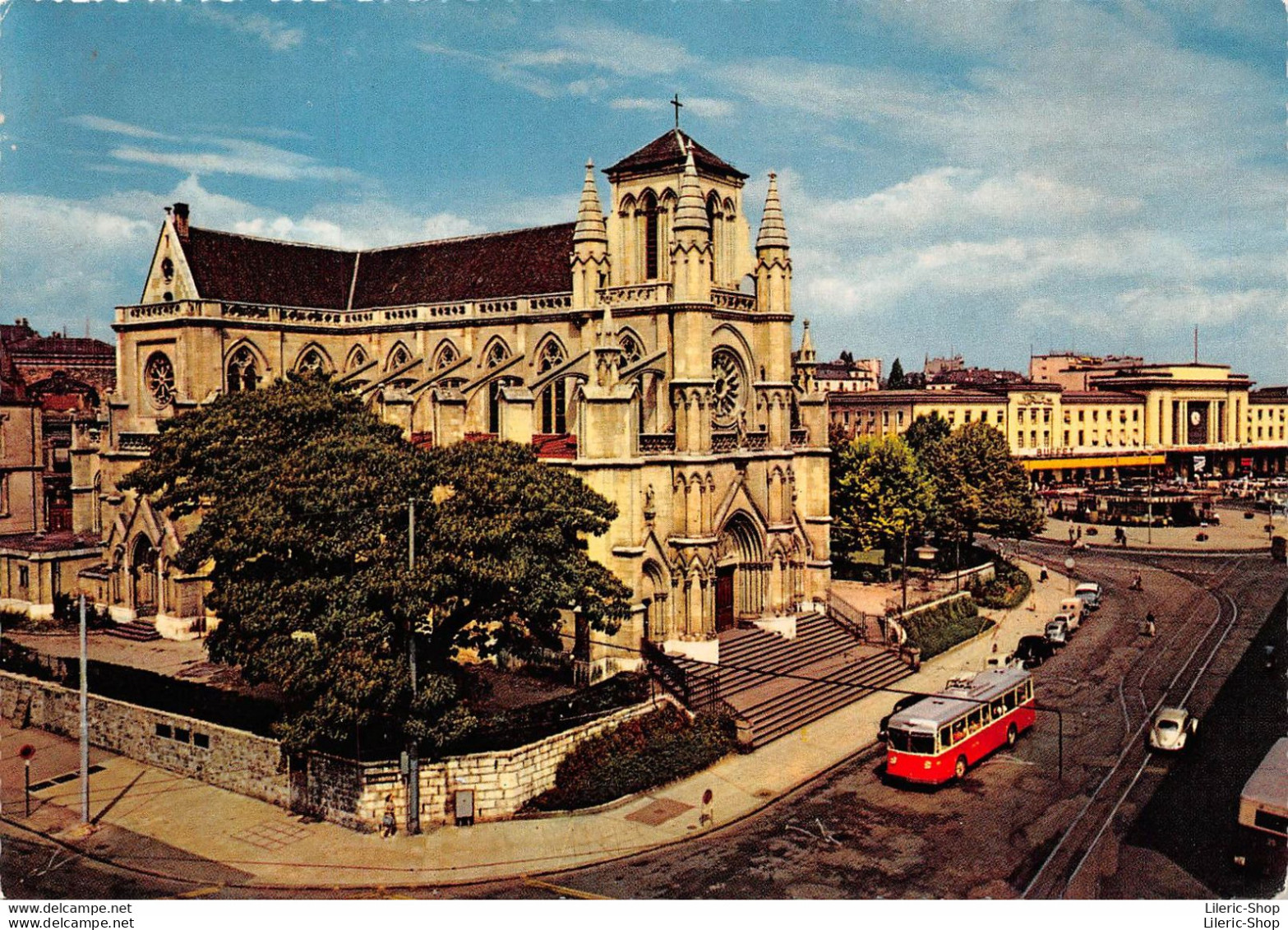 Suisse > GE Genève - Eglise Notre Dame, Place At Gare De Cornavin - Trolley Bus Automobiles Cpsm GF 1962   ( ͡♥ ͜ʖ ͡♥) ♥ - Genève