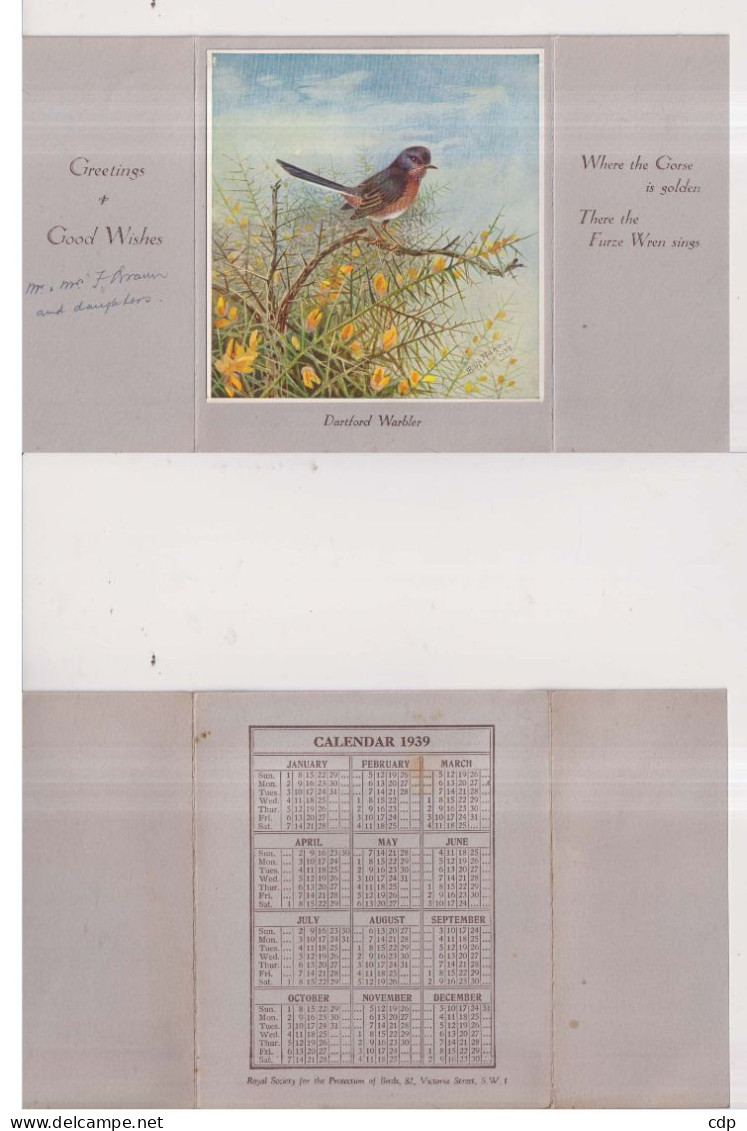 Carte De Voeux Avec Calendrier 1939 - Petit Format : 1921-40