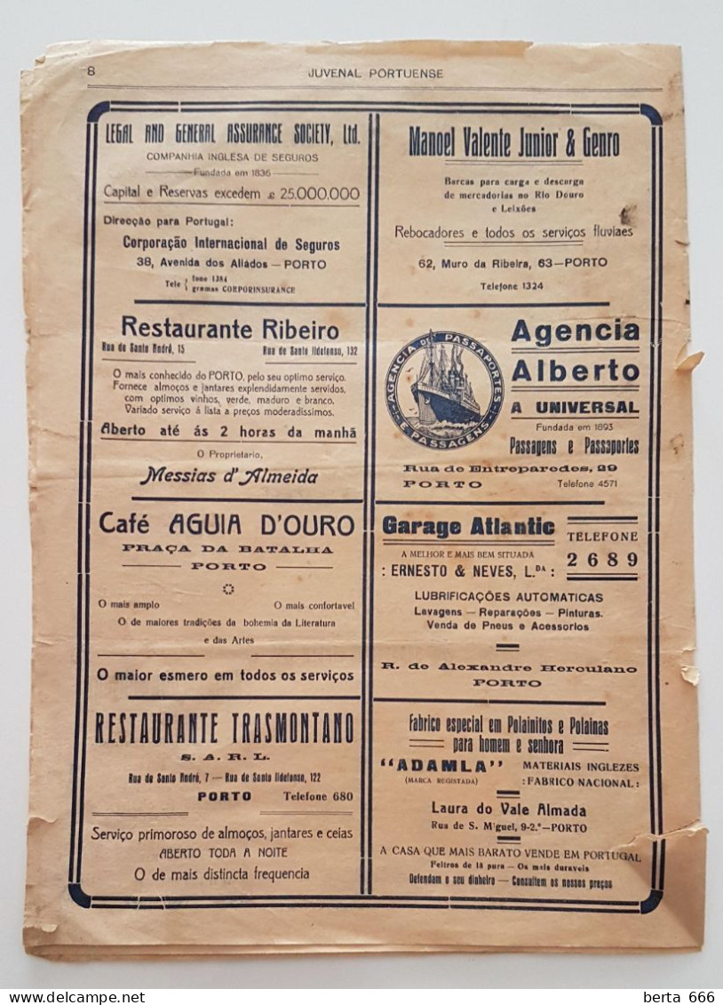Jornal JUVENAL PORTUENSE * Número Único * Porto 1933 - Algemene Informatie