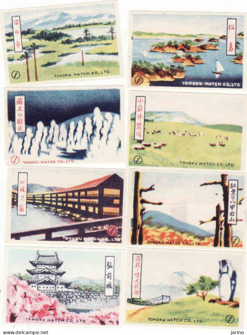 Japan Matchbox Labels, Country, Nature, Mountains, 8 X TOHOKU MATCH CO, LTD - Matchbox Labels