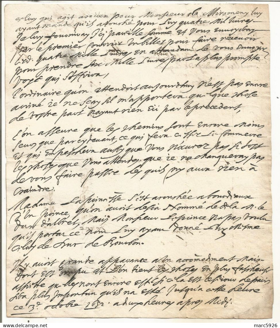 N°2027 ANCIENNE LETTRE DE DUBATTUT A MADEMOISELLE A EVREUX AVEC CACHET DE CIRE ET RUBAN DATE 1652 - Documenti Storici