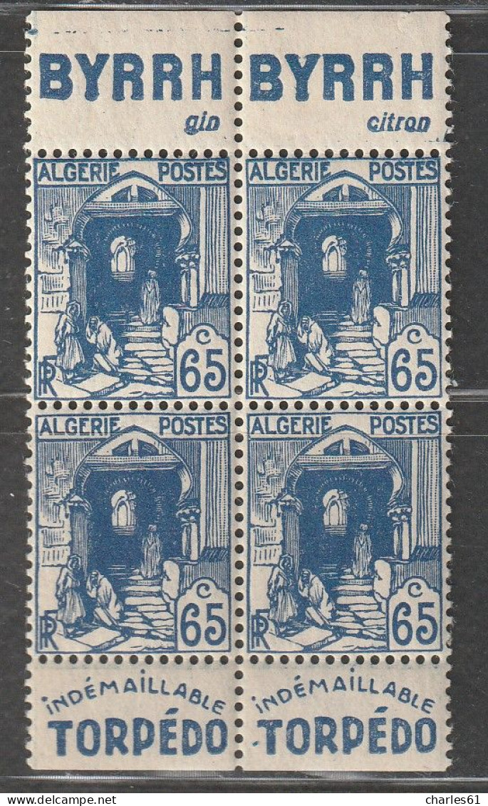 ALGERIE - N°137a X4 **/*  (1938-41) 65c Bleu - Bande Publicitaire - - Neufs