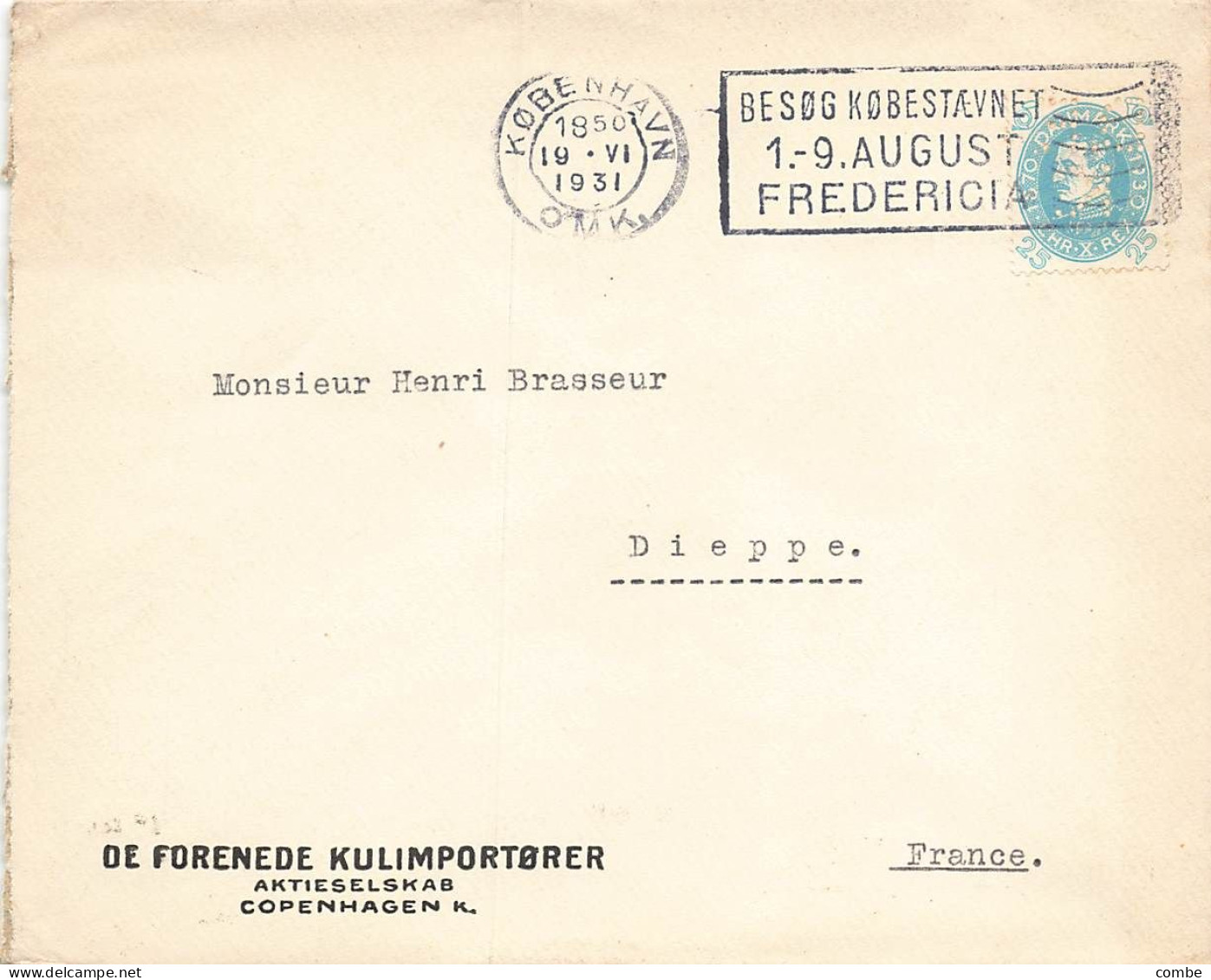 LETTRE. DANMARK. 19 6 31. PERFORÉ DE FLORENEDE KULIMPORTORERCOPENHAGEN POUR FRANCE - Brieven En Documenten