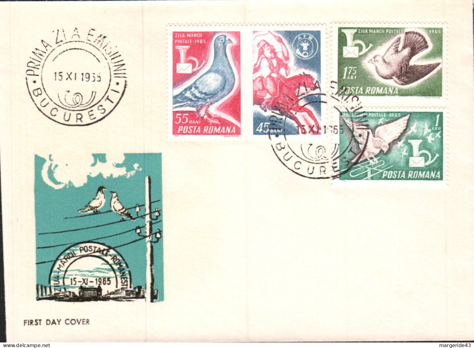 ROUMANIE FDC 1965 PIGEONS - Piccioni & Colombe