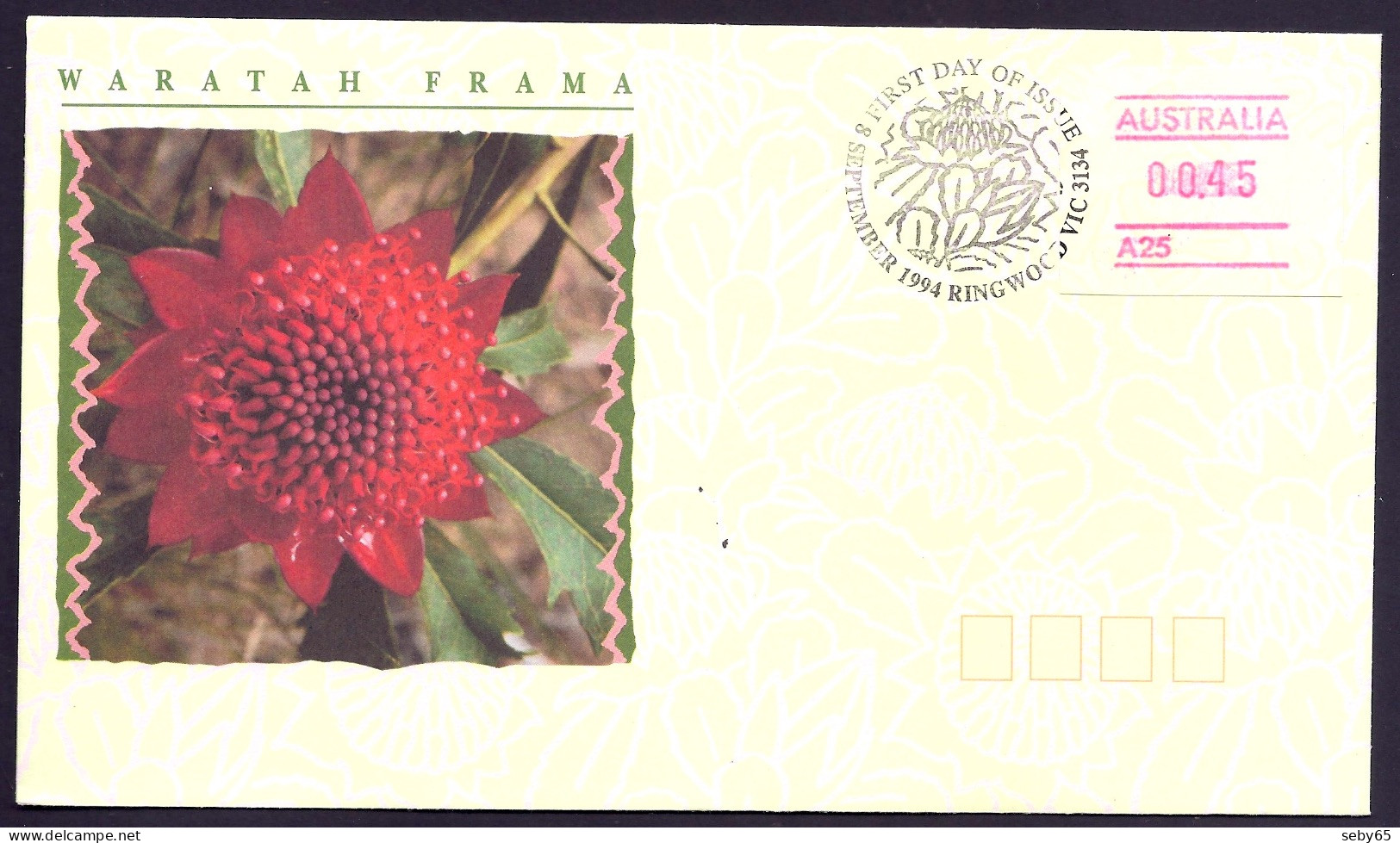 Australia 1994 - Waratah Frama, Flora, Flowers, Native Plants, Endemic Floral Emblem - Vending Machine FDC Ringwood - Used Stamps