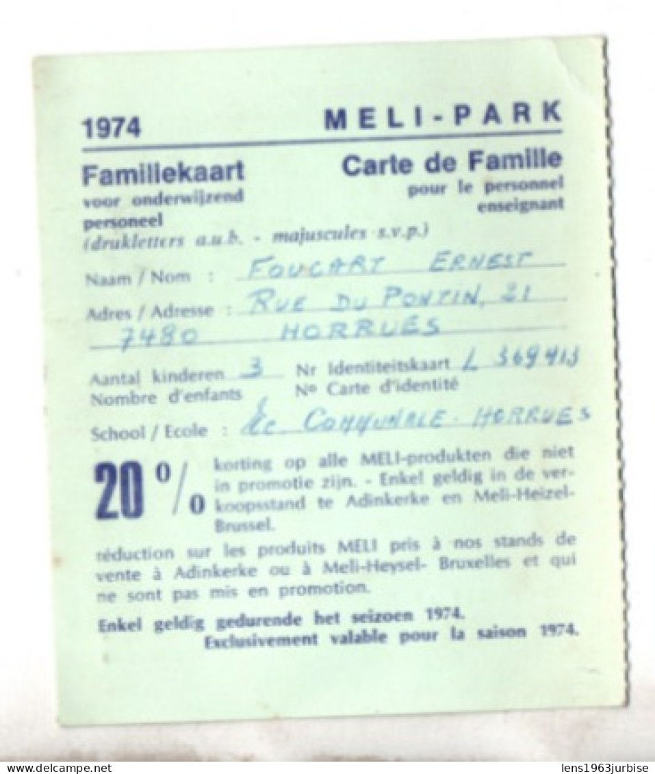 MELI - PARK ( 1974 )  Adinkerke - De Panne - Biglietti D'ingresso