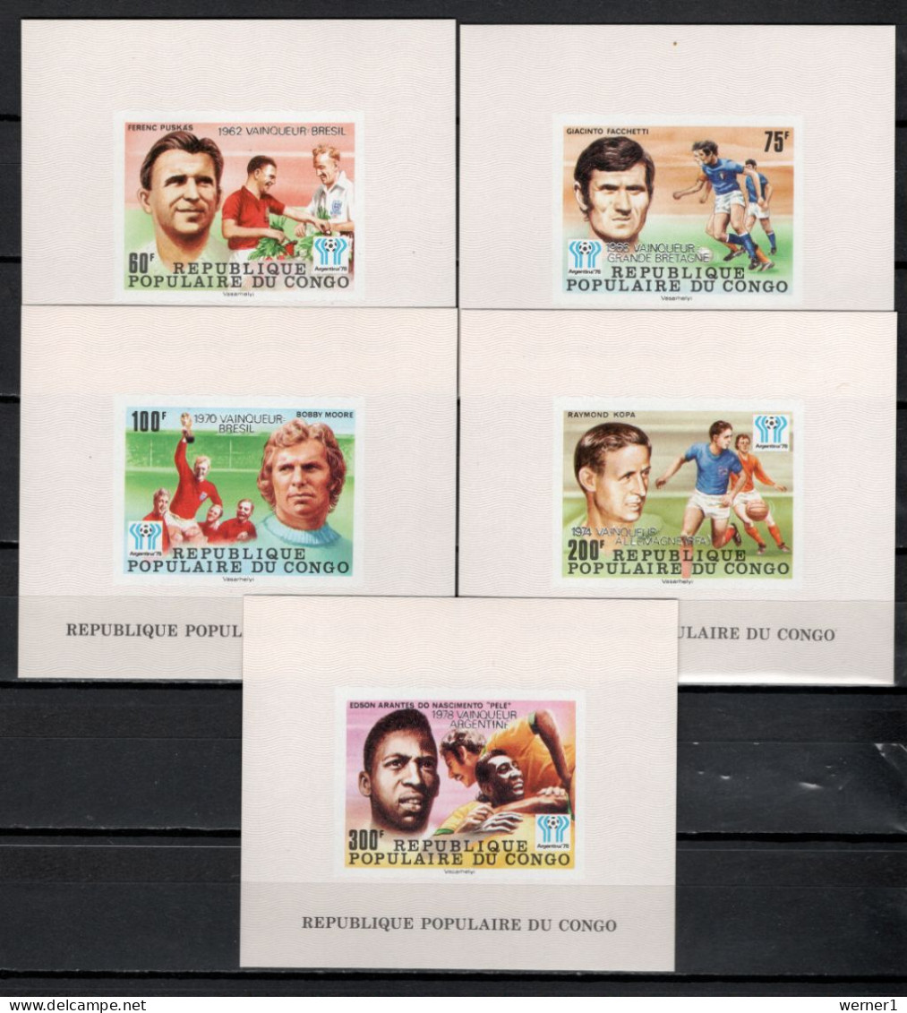 Congo 1978 Football Soccer World Cup Set Of 5 S/s With Winners Overprint In Silver Imperf. MNH -scarce- - 1978 – Argentine