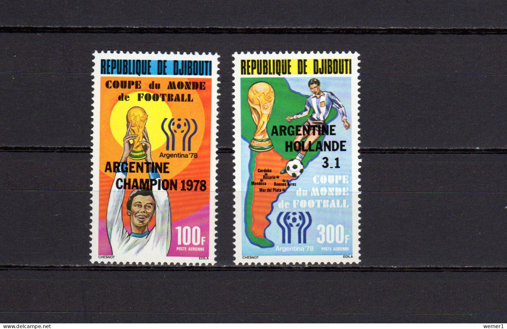 Djibouti 1978 Football Soccer World Cup Set Of 2 With Winners Overprint MNH - 1978 – Argentine
