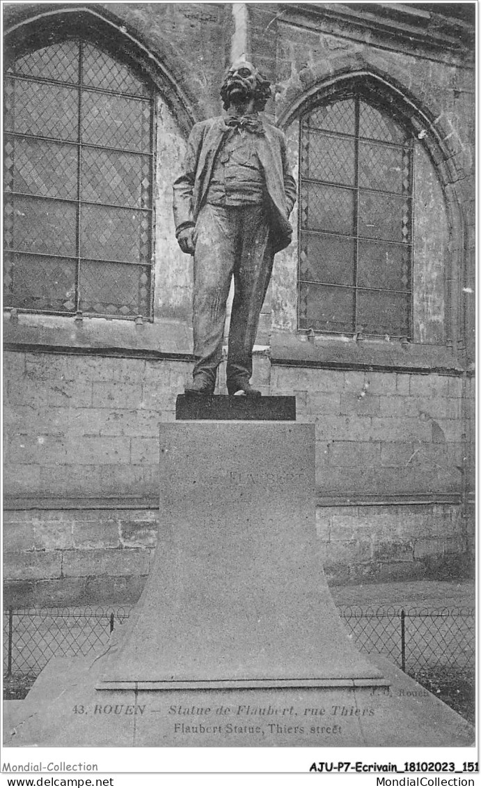 AJUP7-0626 - ECRIVAIN - Rouen - Statue De Flaubert - Rue Thiers  - Ecrivains