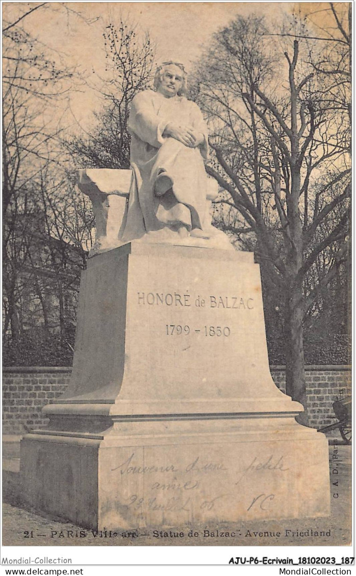 AJUP6-0544 - ECRIVAIN - Paris Ville Arr - Statue De BALZAC - Avenue Friedland  - Writers