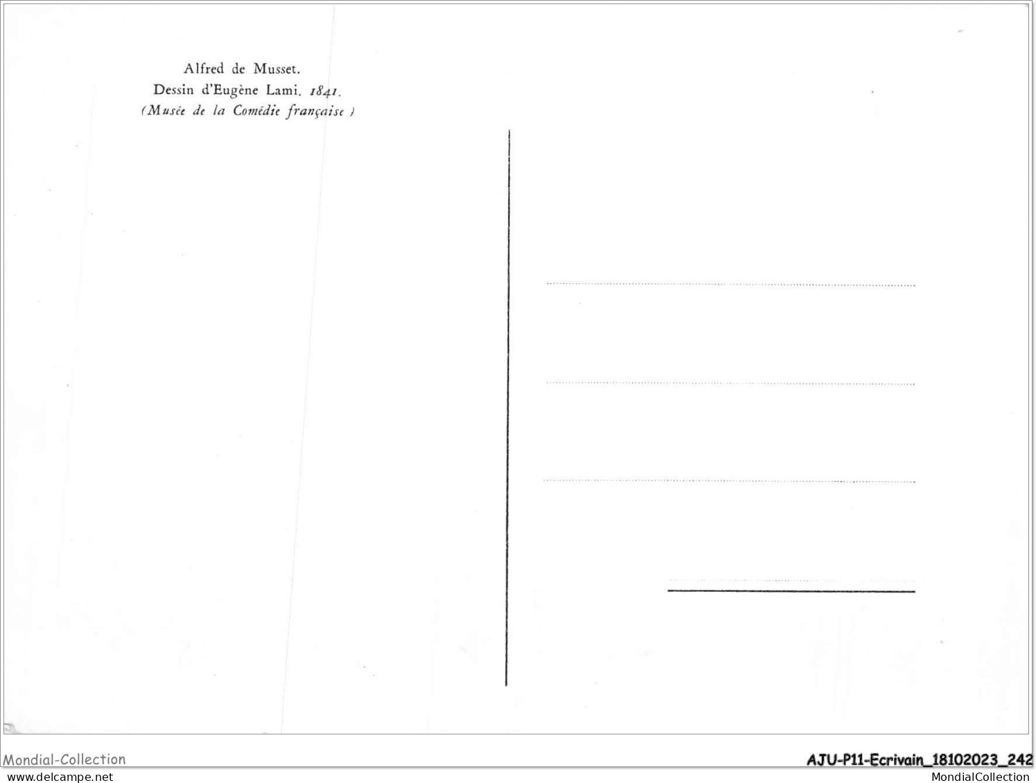 AJUP11-1094 - ECRIVAIN - Alfred De Musset - Dessin D'EUGENE LAMI - 1841 - Musée De La Comédie Française  - Schriftsteller