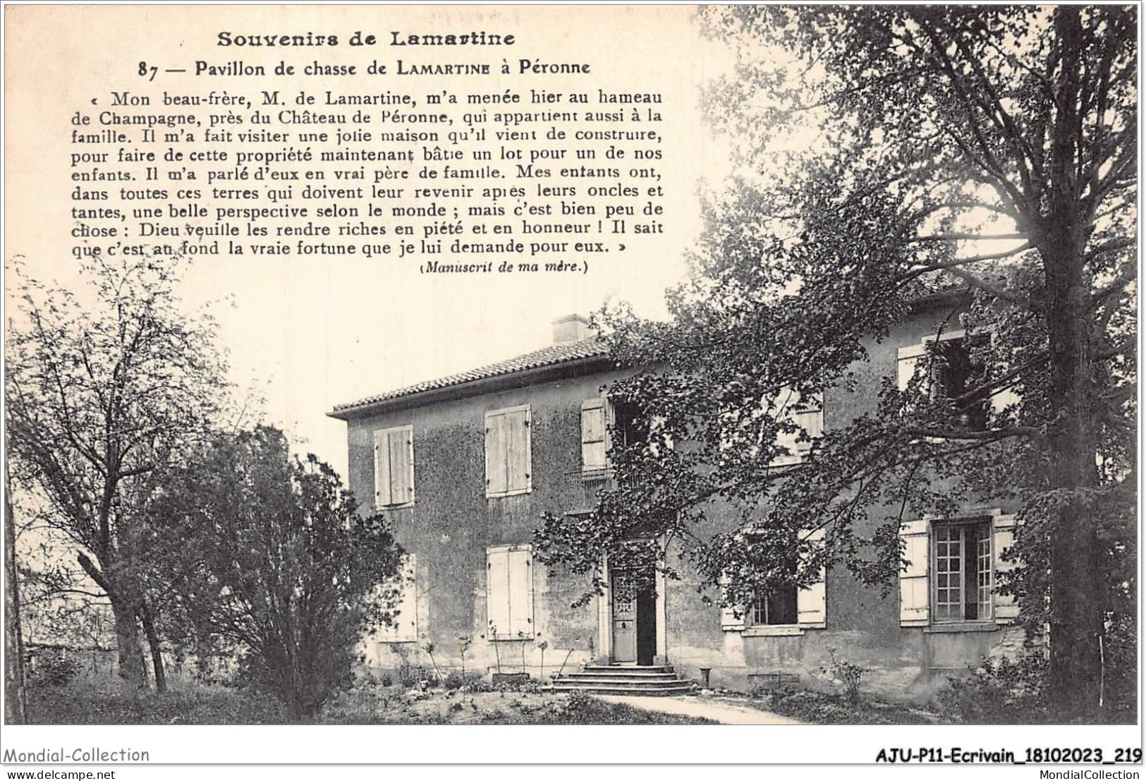 AJUP11-1083 - ECRIVAIN - Souvenir De Lamartine - Pavillon De Chasse De LAMARTINE à Péronne  - Ecrivains